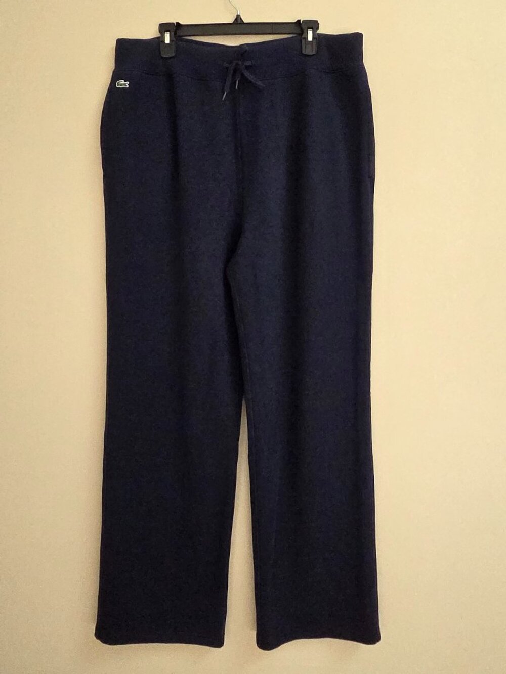 Lacoste Men’s Size 9/4X Navy Cotton Drawstring Wide Leg Sweatpants Pockets Cozy*